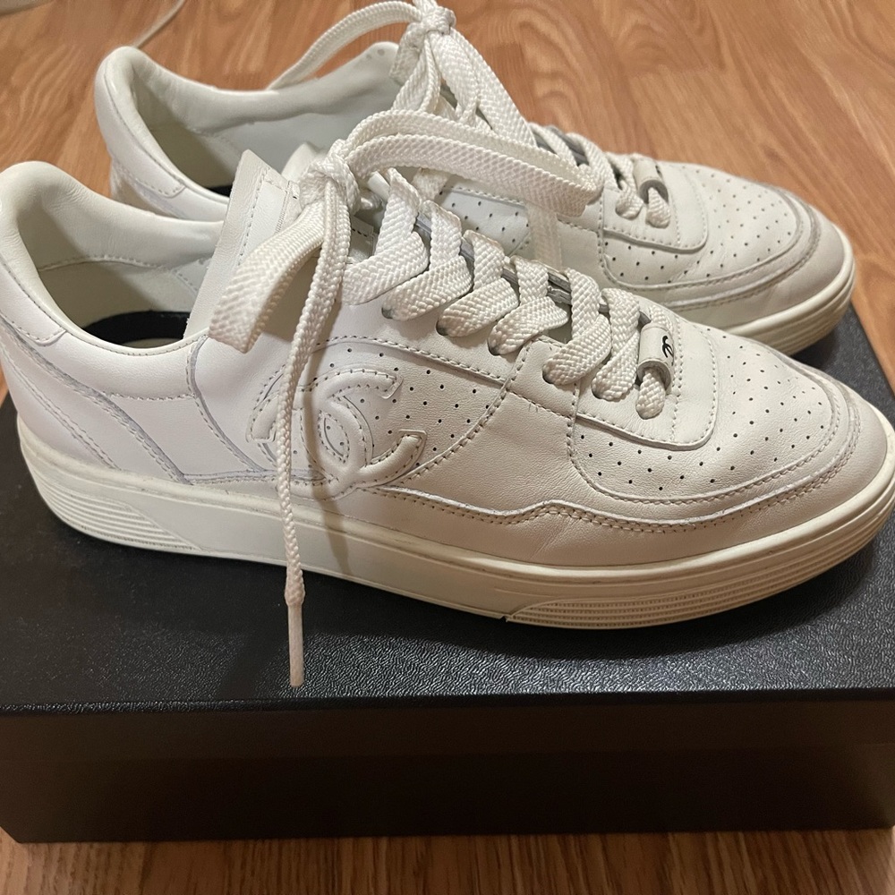 Chanel Women's CC Low-Top Sneakers Perforated Leather